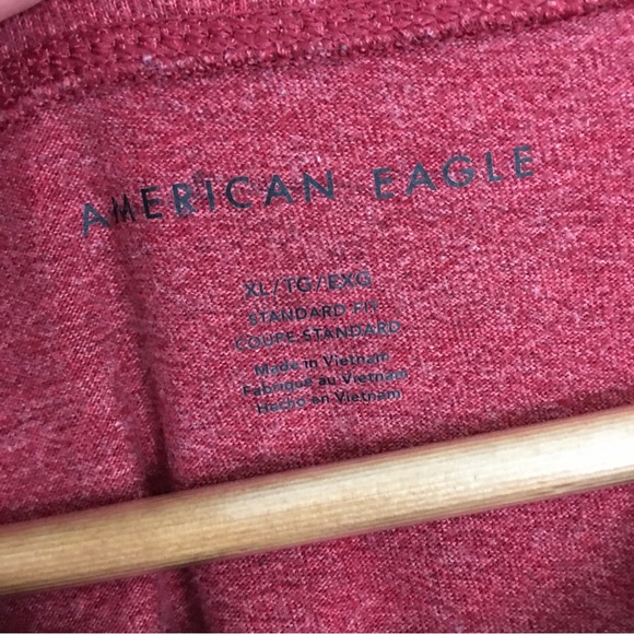 American Eagle Burgundy Quarter Button Short Sleeve Henley T-shirt Size XL - Picture 5 of 5